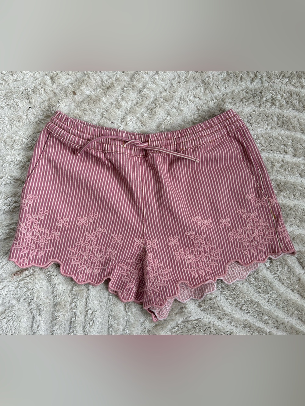 NWT Damson Madder Anthropologie Women's Pink Scalloped Embroidered Shorts